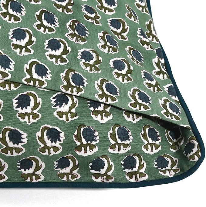 Ridhi Block Print Basil Green Pillow Cover 16" x 16" (Pack of 2) Decorative Couch Pillows for Living Room, Chic Boho Cute Outdoor Pillows Covers Gifts for Spring, Easter and Valentine