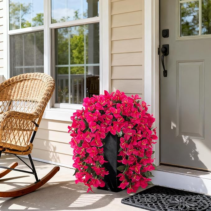 Fake Bougainvillea Artificial Flowers for Outdoors Decoration 2 pcs Faux Hanging Flowers Plants for Outdoor Planters UV Resistant Silk Bougainvillea Vines for Front Door Porch Urn Patio Garden