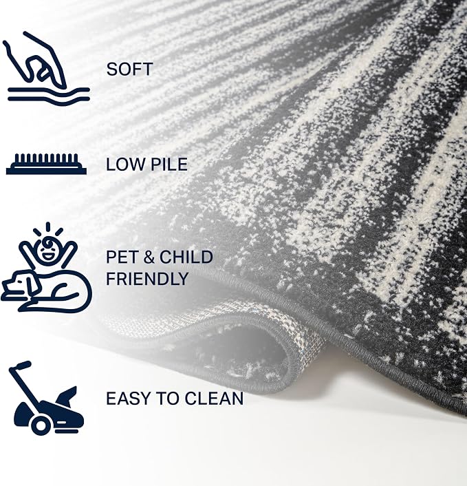 JONATHAN Y Khalil Modern Berber Stripe Black/Cream Runner Rug, 2x8, Contemporary, Bohemian, Easy-Cleaning for Living Room, Bedroom, Kitchen, Pet Friendly, Non-Shedding (MOH207F-28)
