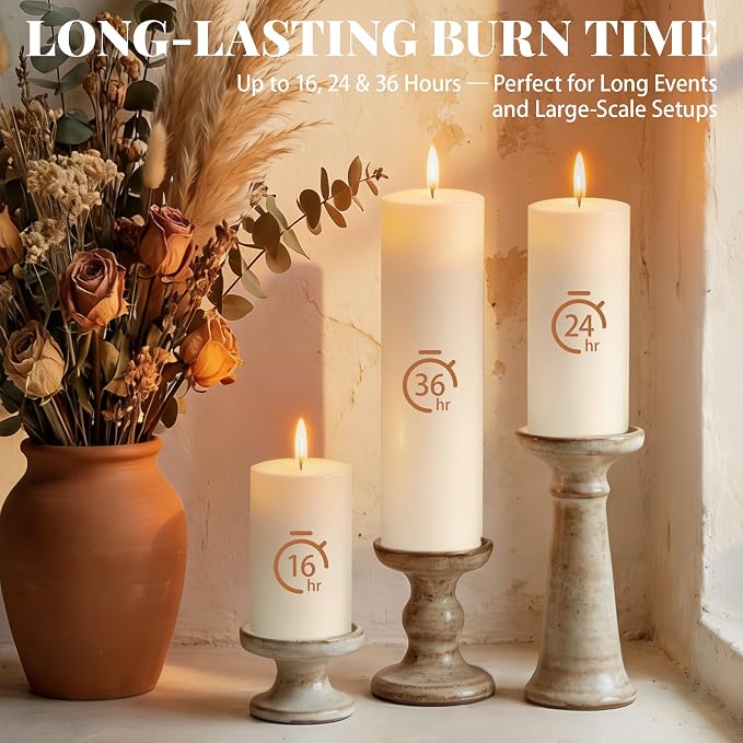 36 Pcs Ivory Pillar Candles Bulk Set, 2x3” 2x4” 2x6” Paraffin Hurricane Candles, Unscented Dripless Smokeless, Long Burning for Party Wedding Events Home Decor