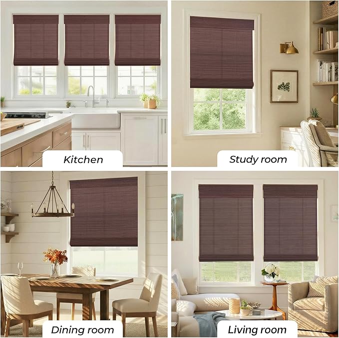 UNISHADES No Drill Cordless Bamboo Roman Shades, 38×64 in, Coffee | Natural material, Light Filtering, Easy Install