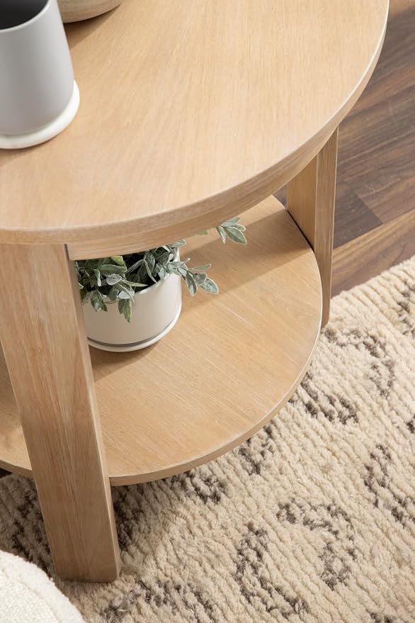 Kate and Laurel Foxford Tiered Round Side Table; 22 x 22 x 25; Light Natural; Transitional Two-Tier Circle Nightstand Table with Storage for Use as Living Room End Table