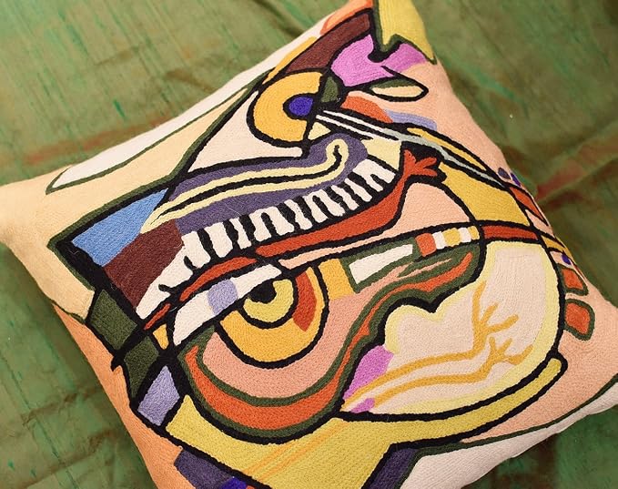 Abstract Pillows by Alfred Gockel | Modern Pillow for Couch Musical Throw Pillows | Mid Century Modern Throw Pillows | Modern Chair Cushion | Hand Embroidered Wool | Size -18x18