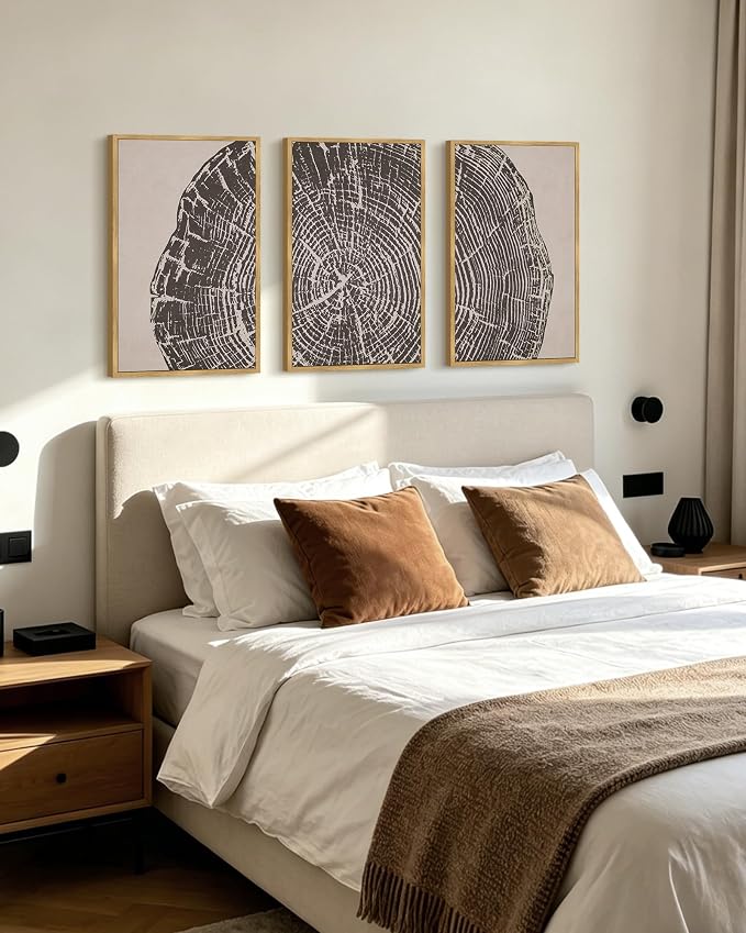 PHOPAGO Vintage Tree Rings Wood Framed Wall Art Large 16x24in Modern Retro Rustic Wood Stump Wall Decor Nature Farmhouse Art Prints Bedroom Living Room Home Decor- Natural Framed