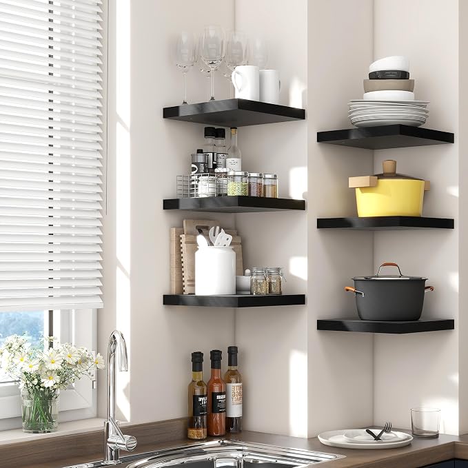 Venusmiles 8"x8" Square Floating Shelves for Wall, Black Finish, 3-Pack | Engineered Wood Wall Shelves with Invisible Brackets for Living Room, Bedroom, Bathroom, Office & Kitchen Storage