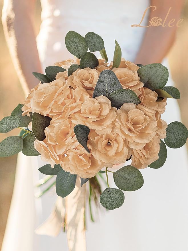 LELEE Rose Head Flowers with Stem - 108pcs Nude & Brown Faux Rose Artificial Flowers Bulk - Silk Rose Tan Flower for Wedding Bouquet Party Home Decor DIY Baby Shower Centerpieces Tables Decoration