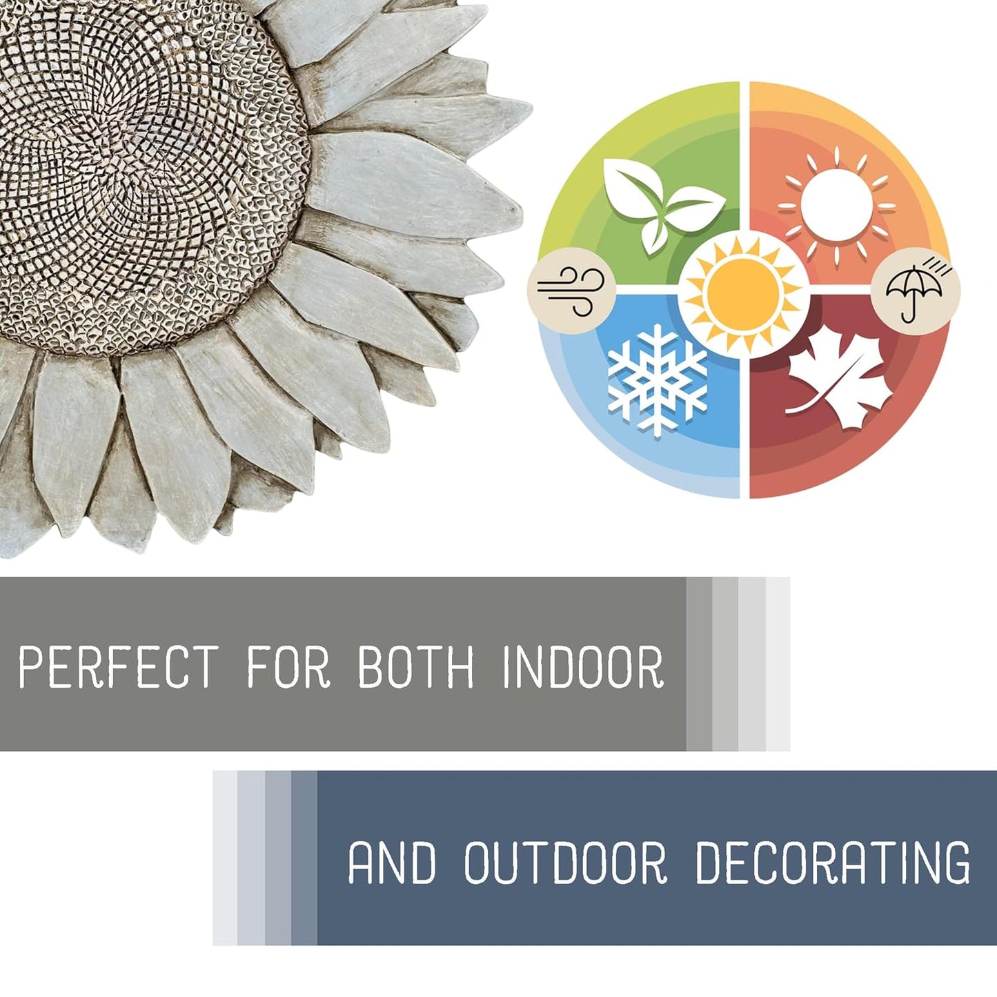 NAT & Jules Sunflower Shaped Dimensional Indoor Outdoor 12 inch Cast Resin Decorative Garden Stepping Stone, Patio, Walkway Sculpture Yard Art, Stone Grey