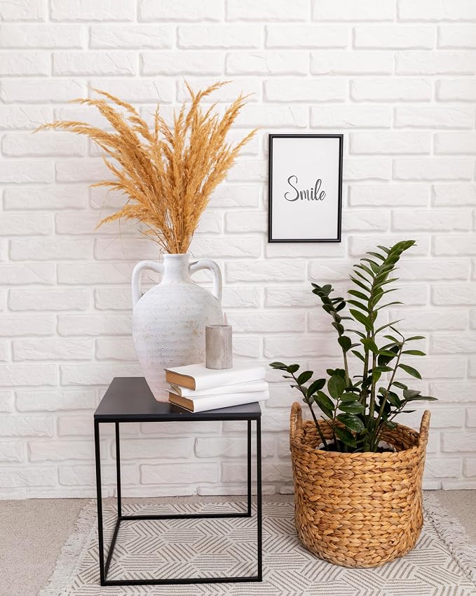 UPWOIGH 11.8in Ceramic Flower Vase with Handles | Off-White Finish, Handcrafted Weathered Texture, Rustic Farmhouse Style, Table Shelf Living Room Décor