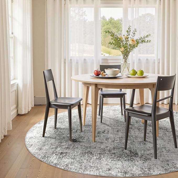 RELEANY Washable Area Rugs 6ft Non-Slip Modern Abstract Soft for Living Room Entryway Bedroom Nursery, Print Pattern, Gray White Grey