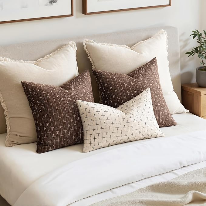 MIULEE Pack of 2 Decorative Burlap Linen Euro Sham Brown Throw Pillow Covers Modern Farmhouse Vintage Pillowcases Rustic Woven Textured Cushion Cover for Sofa Couch Bed 26x26 Inch Dark Coffee