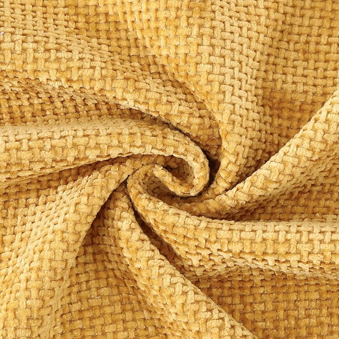 MADIZZ Decorative Chenille Velvet Throw Pillow Covers Set of 2 Soft Boho Textured Neutral Couch Throw Pillow for Bed Modern Farmhouse Home Decor for Sofa Livingroom Yellow 18x18 Inch