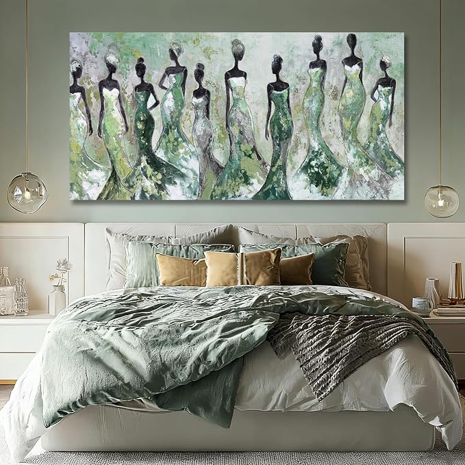 Dolidoteart Black Women Canvas Wall Art, Large Wall Decor for Living Room, Green White Women Wall Art Print for Bedroom Office, Modern Canvas Art, 29x58 Inch