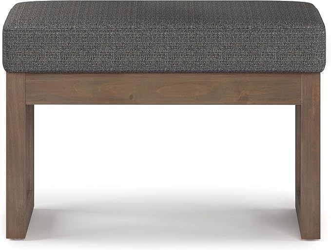 SIMPLIHOME Milltown Small Ottoman Bench - 27" Wide x 18" High Upholstered Tweed Look Fabric Rectangle Footstool Ottoman in Ebony, Contemporary Bench for Entryway with Cushioned Seat, Assembled