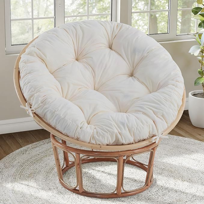 idee-home Papasan Chair Cushion, Circle Papasan Chair Cushion(Cushion Only) | Papasan Cushion with Thick Corduroy Cover, 52 x 52 Inch Cushion for Egg Chair, Navy
