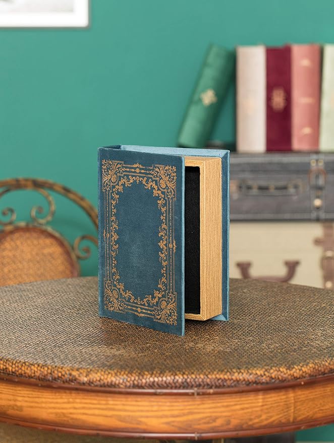 Decorative Vintage Book Shaped Trinket Storage Box - Blue