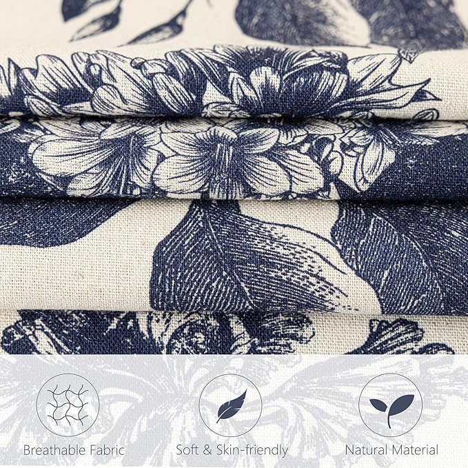 Foindtower Set of 2 Linen Floral Vintage Throw Pillow Covers Neutral Accent Print Decorative Cozy Cushion Covers Farmhouse Boho Home Decor for Sofa Chair Couch Bed Living Room,22×22 Inch,Navy Blue