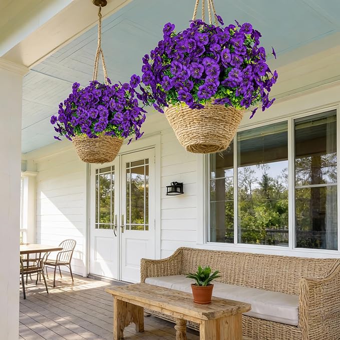 24 Pcs Artificial Fake Pansy Flowers for Outdoor,Faux Silk Plants Flowers UV Resistant Pansies Spring Flowers for Planter Front Door Porch Yard Patio garden Window Box Home Decor(Dark Purple)