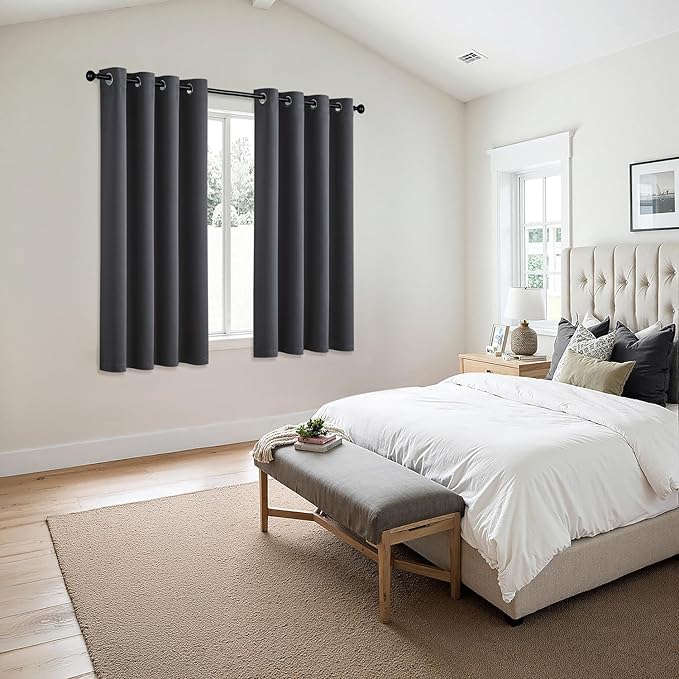 MIULEE Dark Grey Blackout Curtains for Bedroom Living Room 63 Inches Long 2 Panels, Thermal Insulated Room Darkening Drapes Solid Grommet Noise Reduction Light Blocking Window Treatments 50x63 Inch