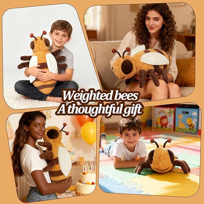 CSVBTRF Weighted Stuffed Animal, 4.2 lbs 21" Bee Plush Hugging Pillow for Gift - Bee Stuffed Animal