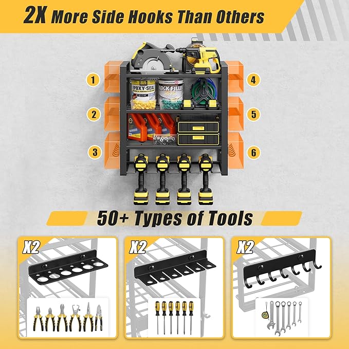 Jusgym Power Tool Organizer Wall Mount |200lbs Garage Storage Rack with 4 Cordless Drill Holder |4-Tier Heavy Duty Tool Storage Rack for Garage Organization |Gift for Men