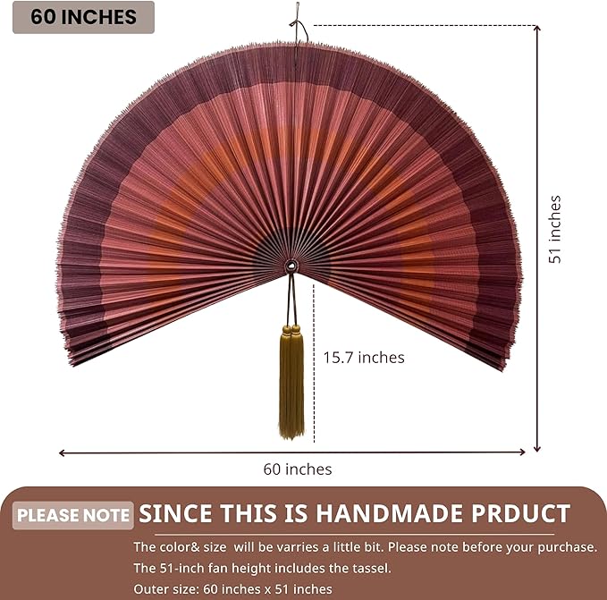 ChumDecor Fan Wall Decor,Japanese Chinese Wall Fans Decor, Boho Hanging Headboard,Decorative Folding Fan for Over Bed Decorations (Terracotta, 60inch)