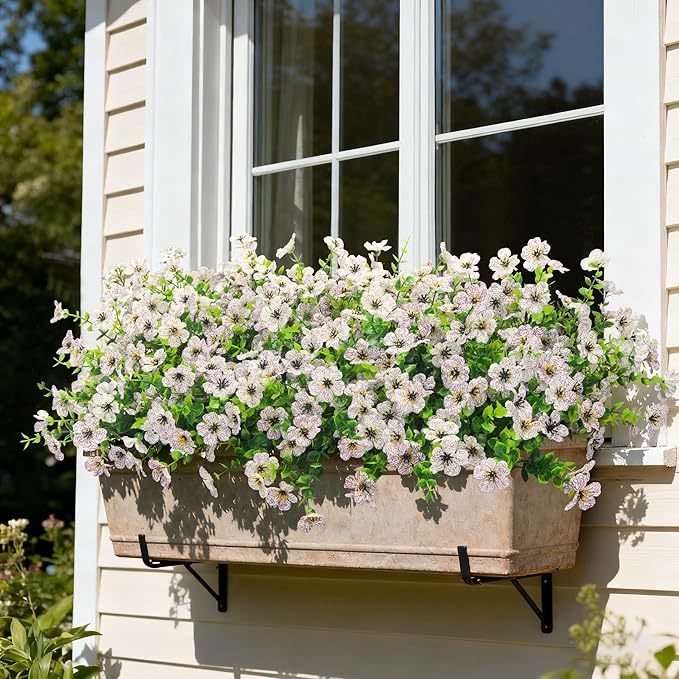 Ouddy Decor 12 Bundles Artificial Flowers for Outdoors Fake Silk Flowers UV Resistant Faux Plastic Plants for Spring Summer Garden Porch Window Box Table Vase Home Indoor Outdoor Decoration, White