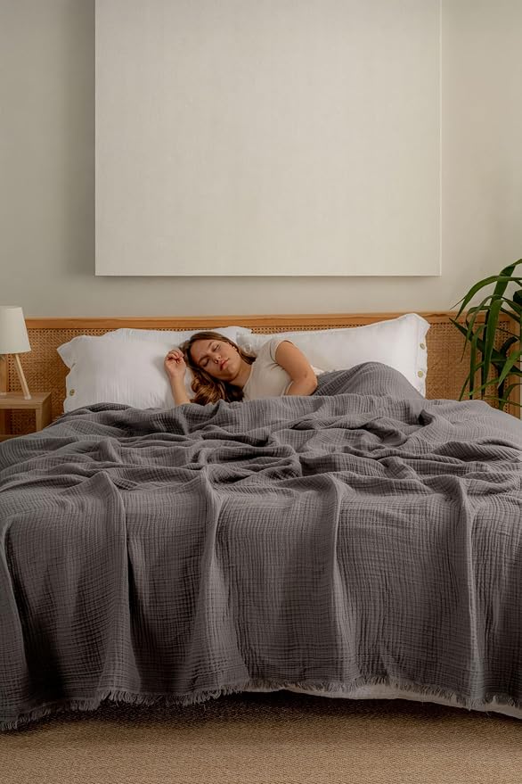 Muslin Blanket - Pure 100% Turkish Cotton Airy Soft Light Versatile Gauze Throw Blanket for Bed, Couch, Sofa (Dark Gray, Twin XL Size (71" x 95" inch))