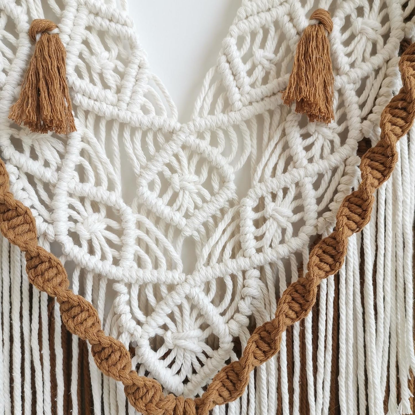 large macrame wall hanging - Boho Tapestry Macrame Wall Decor Art- Chic Bohemian Handmade Woven Tapestry Home Decoration for Bedroom Living Room Apartment Wedding Party - 43"x32" (Beige-Brown)