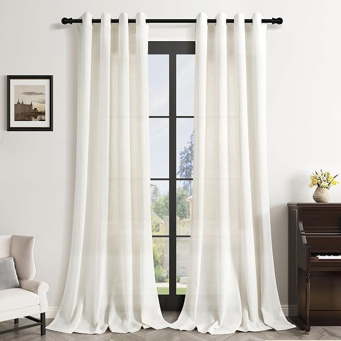 120 Inch Extra Long Natural Linen Curtains for Living Room High Ceiling 2 Panel Grommet Light Filter Drop Cloth Drapes Neutral Modern Ivory Cream 120 In Length Sheer Window Curtain for Sliding Door