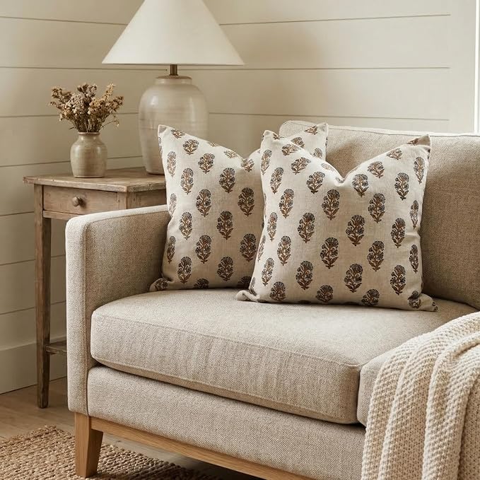 Linen Throw Pillow Covers 20x20 inch sage Gray Amber Decorative Pillow Covers for Living Room, Bedroom