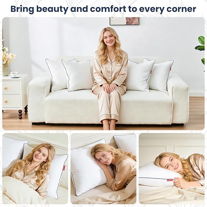 Down Pillow Inserts 20x20, Set of 2, 100% Goose Down Feather Throw Pillows Inserts, Triple-Layer Downproof, Decorative Pillow Insert with Soft Cotton Cover for Couch,Sofa,Bed,Living Room