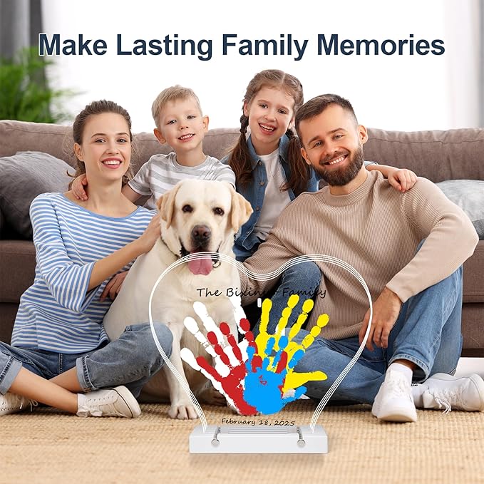 Bixinyo Family Handprint Kit with Light, Baby Hand and Footprint Kit, DIY Craft Keepsake, Family Gifts for Mom, New Parents, Mother's Day, Adoption, Baby Shower Gifts for Boys & Girls (Heart, White)