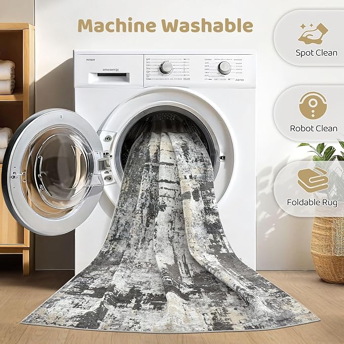 10x14 Area Rugs Living Room: Washable Large Abstract Modern Soft Rug Stain Resistant Indoor Floor Non Slip Accent Carpet for Bedroom Nursery Playroom Office Dining Room Dorm Home House- Black Gold