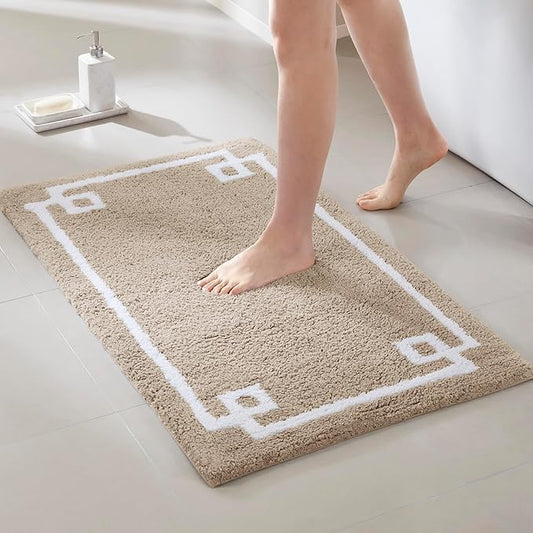 Madison Park Evan 100% Cotton Bathroom Rug Non Slip Backing-Luxrurious Tufted Plush Bath Mat Absorbent, Quick Dry, Spa Design Shower Room Décor, 24x40, Taupe