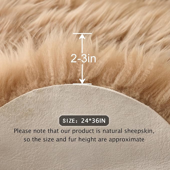 Premium Genuine Sheepskin Area Ruge - Real Wool Fur Shaggy Carpet | Fluffy Soft Natural Lambskin Rug Seat Chair Covers for Couch Sofa Bedroom Living Room(Tan,2×3 Feet Sheepskin)