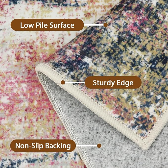 BEIMO Area Rugs 6x9 for Living Room Bedroom, Modern Abstract Machine Washable Rug, Large Soft Low Pile Floor Carpet with Non Slip Backing for Dining Room, Navy/Pink