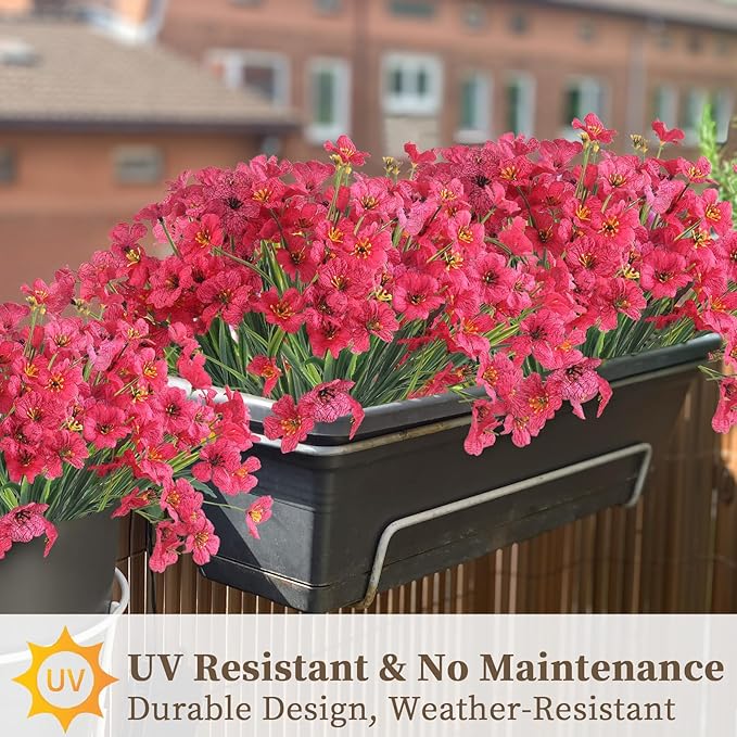 ColoPlay 24 Rose Red Bundles Artificial Flowers for Outdoors/Indoors Fake Flowers Plants for Indoor Outside Garden Porch Window Box Home Wedding Farmhouse