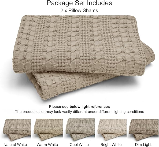 PHF 100% Cotton Waffle Pillow Shams King Size, 2 Pack 20" x 36" Soft Skin-Friendly Pillowcases, No Filling, Aesthetic Woven and Breathable Waffle Weave Pillow Case Covers for Bed, Simply Taupe