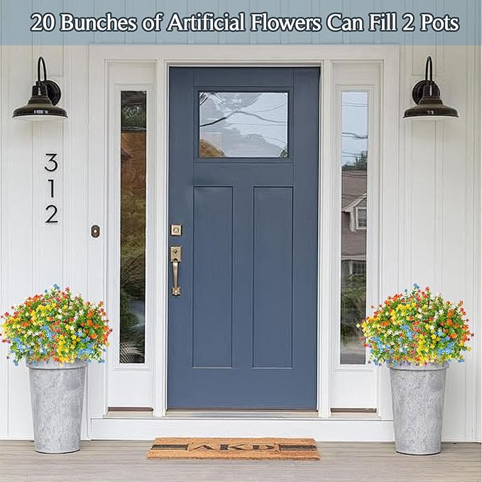 NETAP Outdoor Artificial Flowers UV Resistant, 20 Bundles Fake Realistic Floral Greenery Plants for Outside Porch, Window Boxes, Garden, Yard, Inside Home Table Decor,MixcolorE