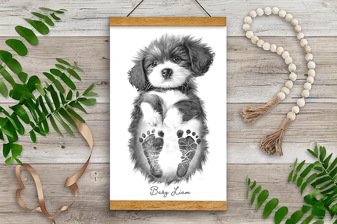 Memory Lane Gifts Co. Baby Footprint Art, Baby Shower Gift, Original Artwork, Nursery Art Keepsake, Puppy