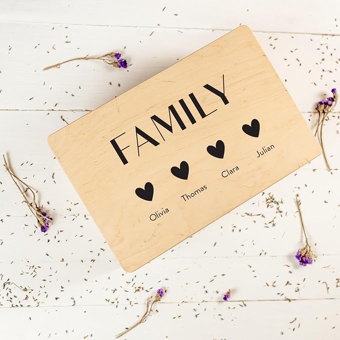 Creative Deco Personalized Wooden Storage Box Family Memory Box | 11.8x7.87x5.51in (+-0.5) | Multiple Choice | Hinged Lid Handles Engraving | Gift Box | Rough UNSANDED Keepsake Souvenir Chest