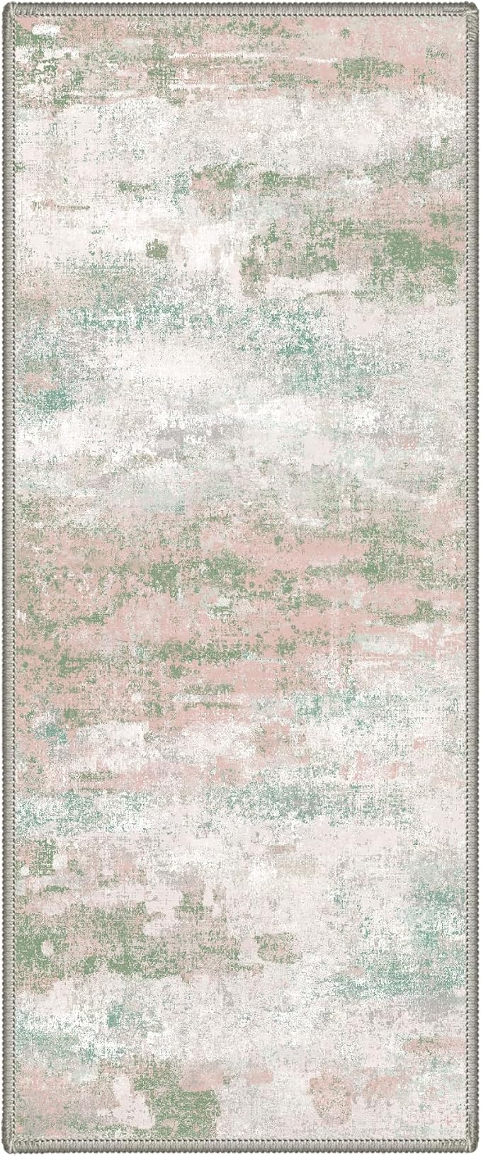 BEIMO 2X10 Runner Rug for Hallway Kitchen, Machine Washable Runners Rug for Entryway, Soft Modern Abstract Throw Rugs, Low Pile Floor Cover with Non Slip Backing, Light Pink Green