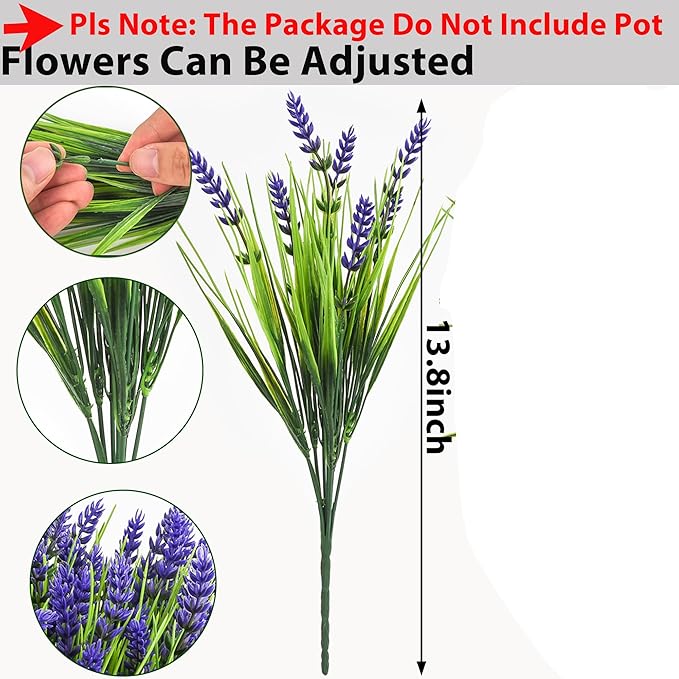 TSTWETO Artificial Plants Outdoor, 22 Pcs Fake Flowers UV Resistant Outdoor Artificial Lavender Flowers, Plastic Faux Plants for Porch Garden Planter Yard Window Box
