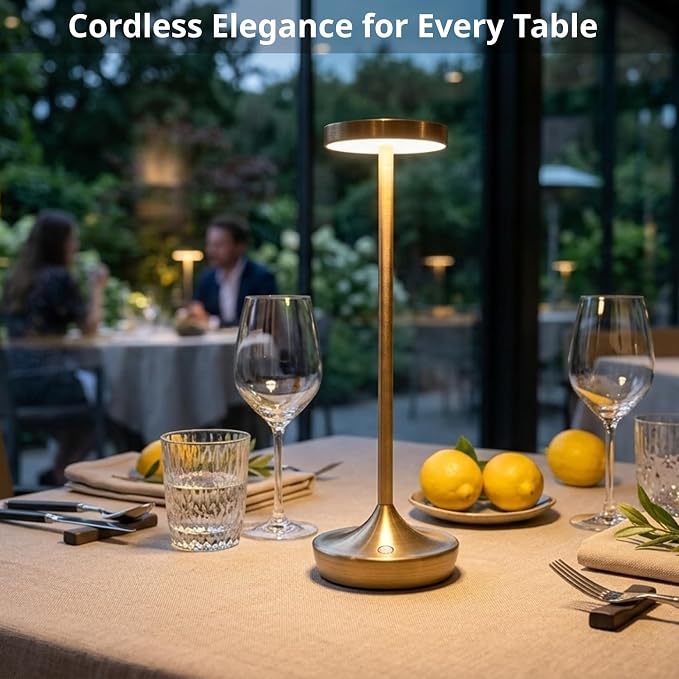 Cordless Table Lamps, Rechargeable 6000mAh LED Desk Lamps, Up to 60 Hours, Touch Control with 3-Level Dimming, Portable Waterproof Lights for Restaurant, Dining Table, Patio & Home (Bronze)
