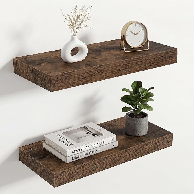 Acovy 16in Long Floating Shelves for Wall Set of 2, Wood Wall Shelves for Bathroom Bedroom Kitchen Living Room Laundry Room, Modern Floating Shelf for Home Decor