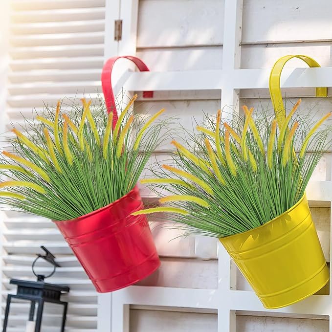 24PCS Artificial Yellow Dog Tail Grass Onion Grass UV Resistant Outdoors Faux Shrubs Ornamental Wheat Grass Cattails Faux Bushes Home Decor for Outdoor Garden