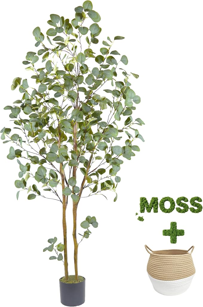 Warmplants Artificial Eucalyptus Tree, 6ft Tall Faux Eucalyptus Plant with Basket for Home Office, 72'' Fake Tree for Indoor Outdoor Livingroom Garden Floor Décor