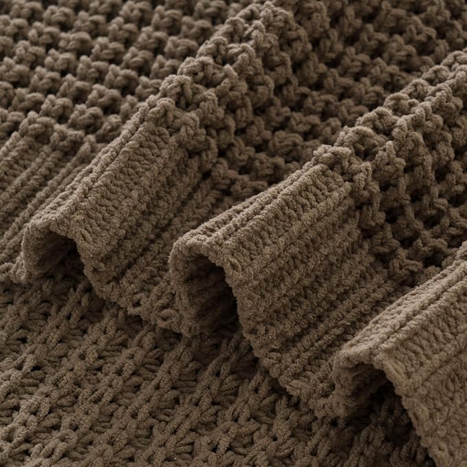 Bunnikins & Clover Knitted Waffle Throw Blanket 50x60 Inches, Camel Tan Throw Blanket for Couch, Tan Blanket Fluffy Cozy Knit Soft Throws for Women Mothers Birthday Gifts
