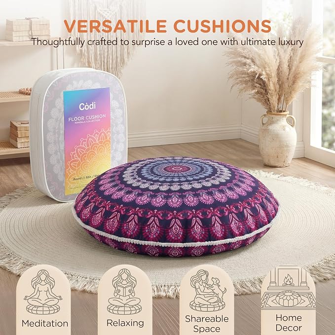 Codi 32 Inch Round Floor Pillow, Large Meditation Pouf Cushion , Memory Foam Stuffer Circle Throw Pillows - (Purple Orchid, 1 Count (Pack of 1))
