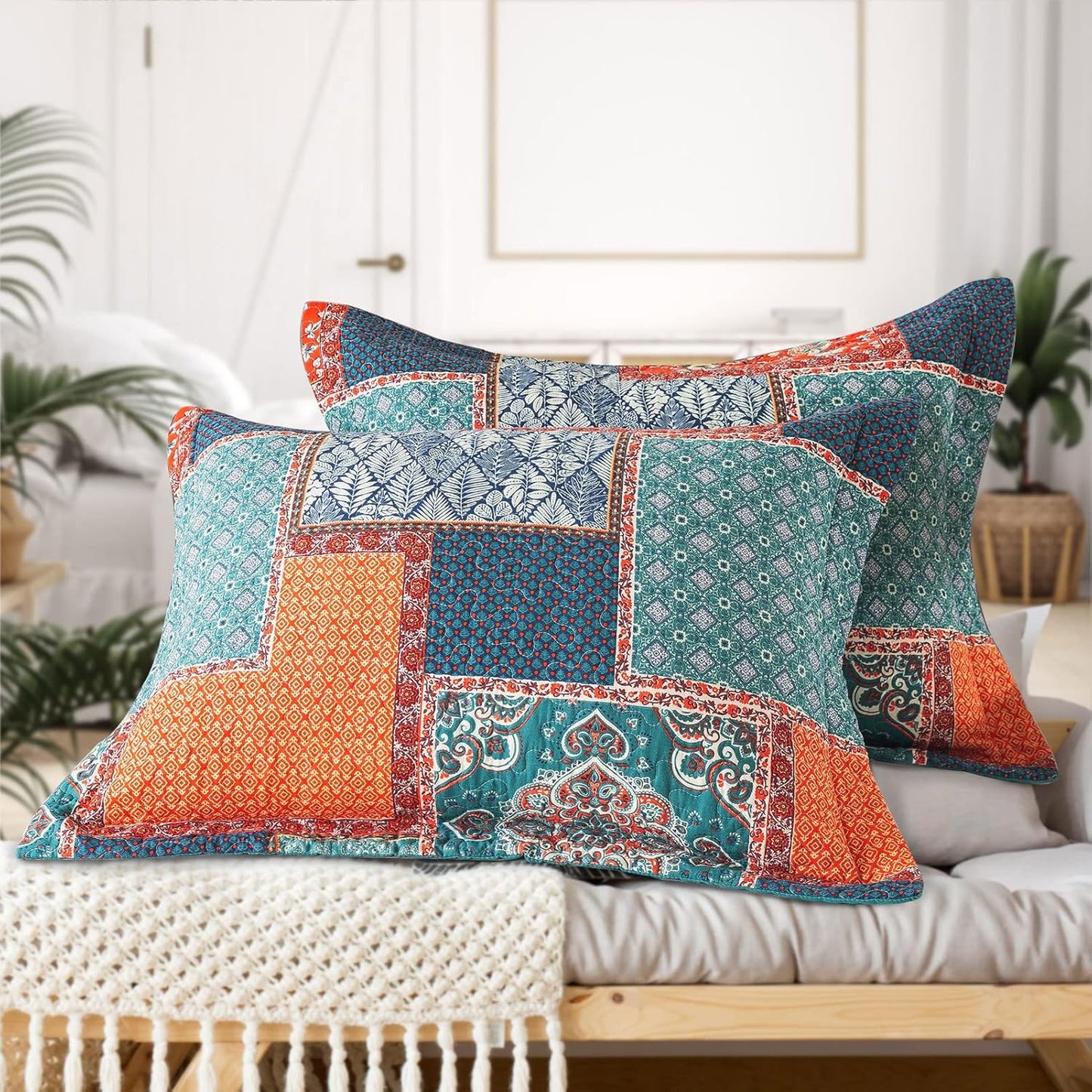 VAPUTAR Cotton Quilt King Size Bedding Set - 3 Pieces King Quilt Bedding Set, Boho King Size Quilts, Lightweight Reversible Coverlets Bedspreads for Farmhouse Bedroom